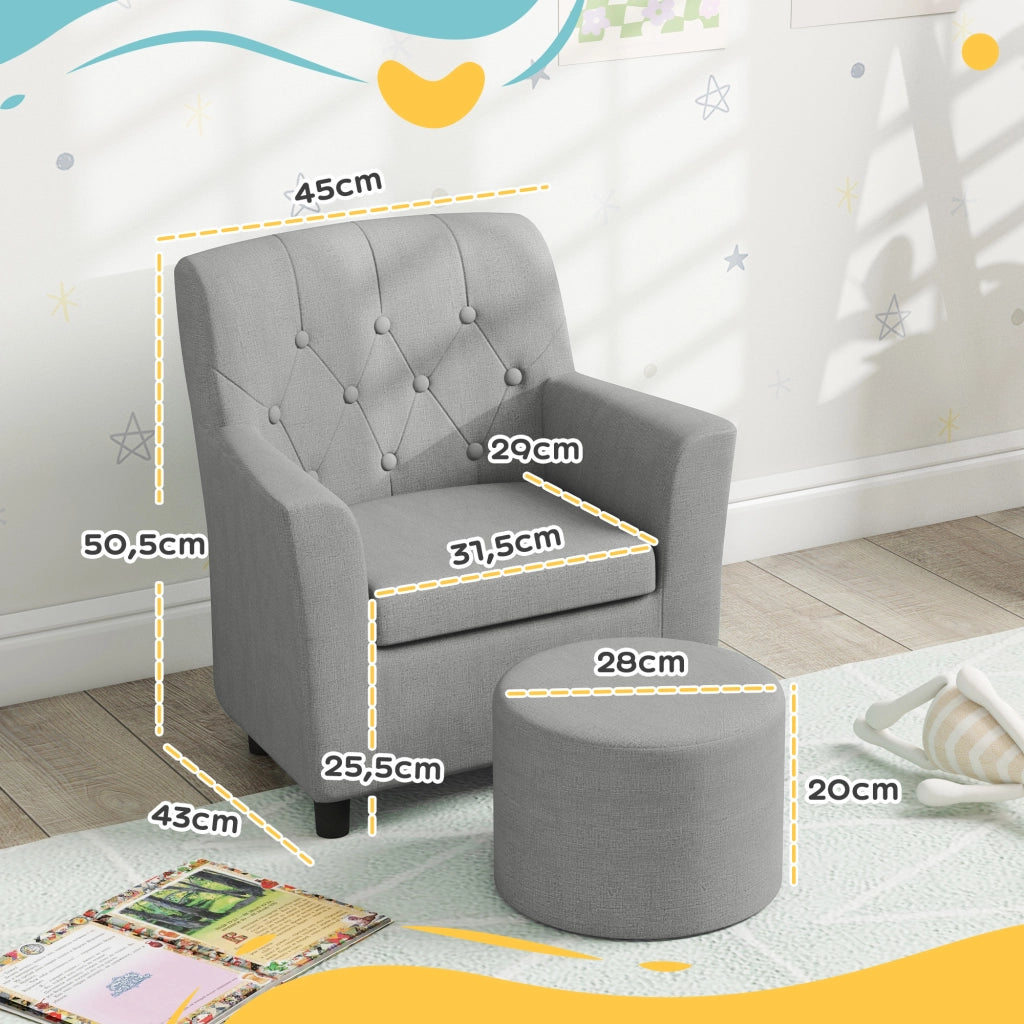 Poltrona Bambini con Pouf ¨C Minimal ¨C Grigio, Legno