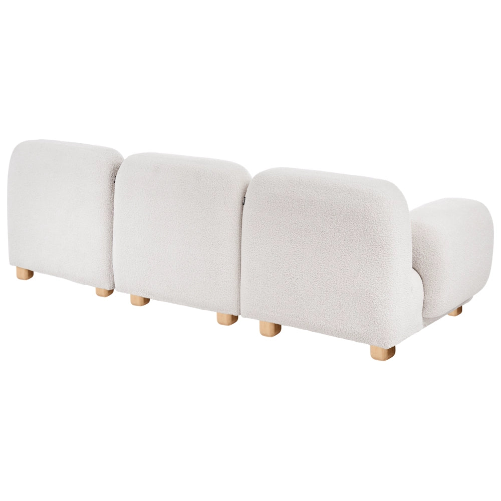 Divano modulare a 3 posti in tessuto con pouf tre elementi idrorepellente gambe in legno bianco sporco stile moderno