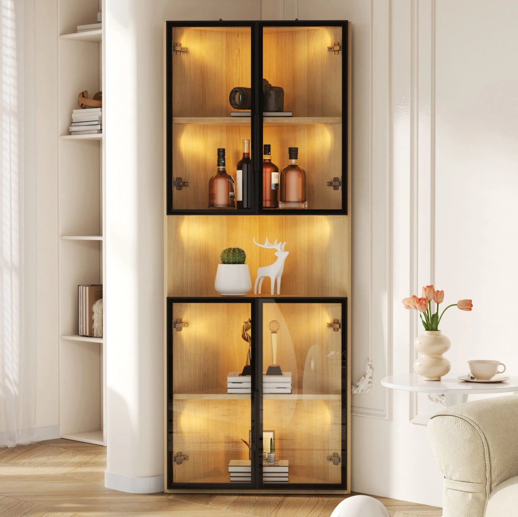 Vetrina angolare con illuminazione LED e chiusura soft-close in MDF rovere