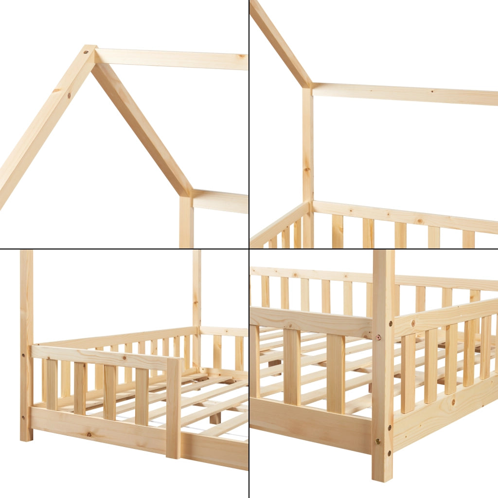 Letto per Cameretta Sisimiut a Forma di Casetta con Materasso 120x200 cm Color Legno Naturale [en.casa] [neu.haus]