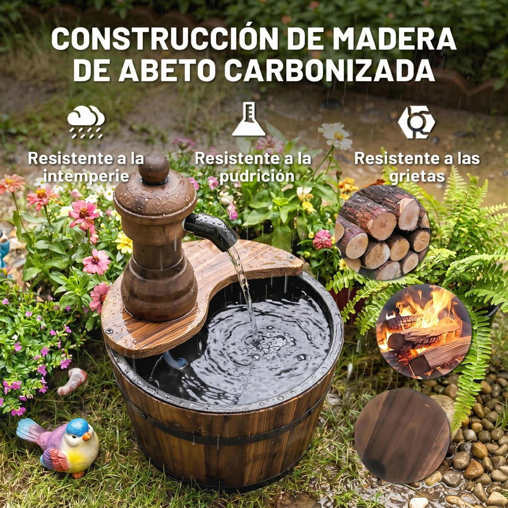 Fontana a Cascata da Giardino ¨C Xylo ¨C Legno Naturale con Pompa Elettrica 27x27x37 cm