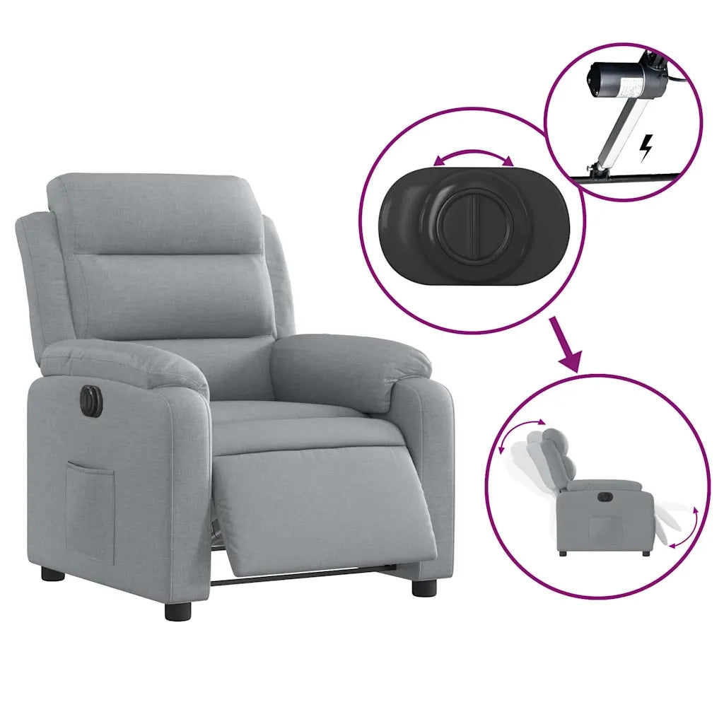 Poltrona | Sedia Relax Elettrica Reclinabile Grigio Chiaro in Tessuto
