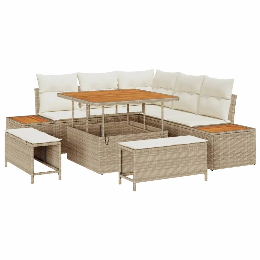 Set Divano da Giardino con cuscino 8 pcs Beige Poly Rattan