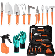Set di attrezzi da giardinaggio, 11 pezzi, set di attrezzi da giardinaggio con tasca portatile, set di attrezzi da giardinaggio per scavare, piantare e potare, set di attrezzi da giardinaggio unico con guanti per signore e signori (arancione)