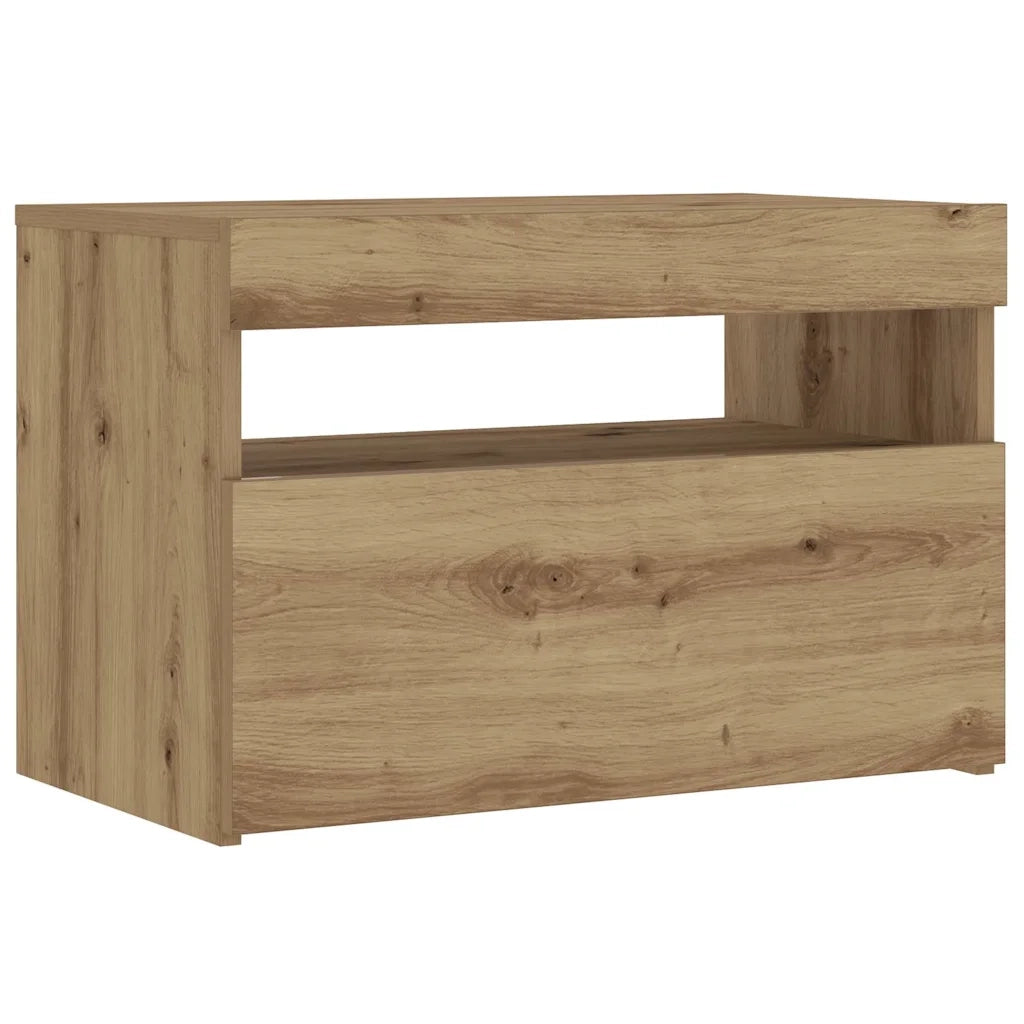Comodino con LED-Tavolino da notte Rovere Artigianale 60x35x40 cm in Truciolato