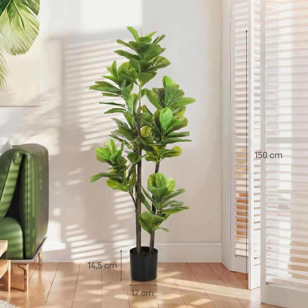 Pianta Artificiale Ficus Lyrata 150 cm ¨C Xylo ¨C Verde con Vaso Cemento Set 2 Pezzi