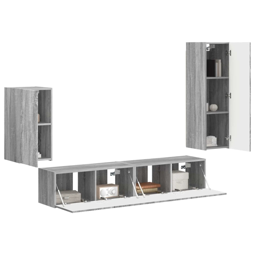 Set mobile TV 4 pz | Armadietto TV | Mobile Porta TV Grigio Sonoma Legno multistrato