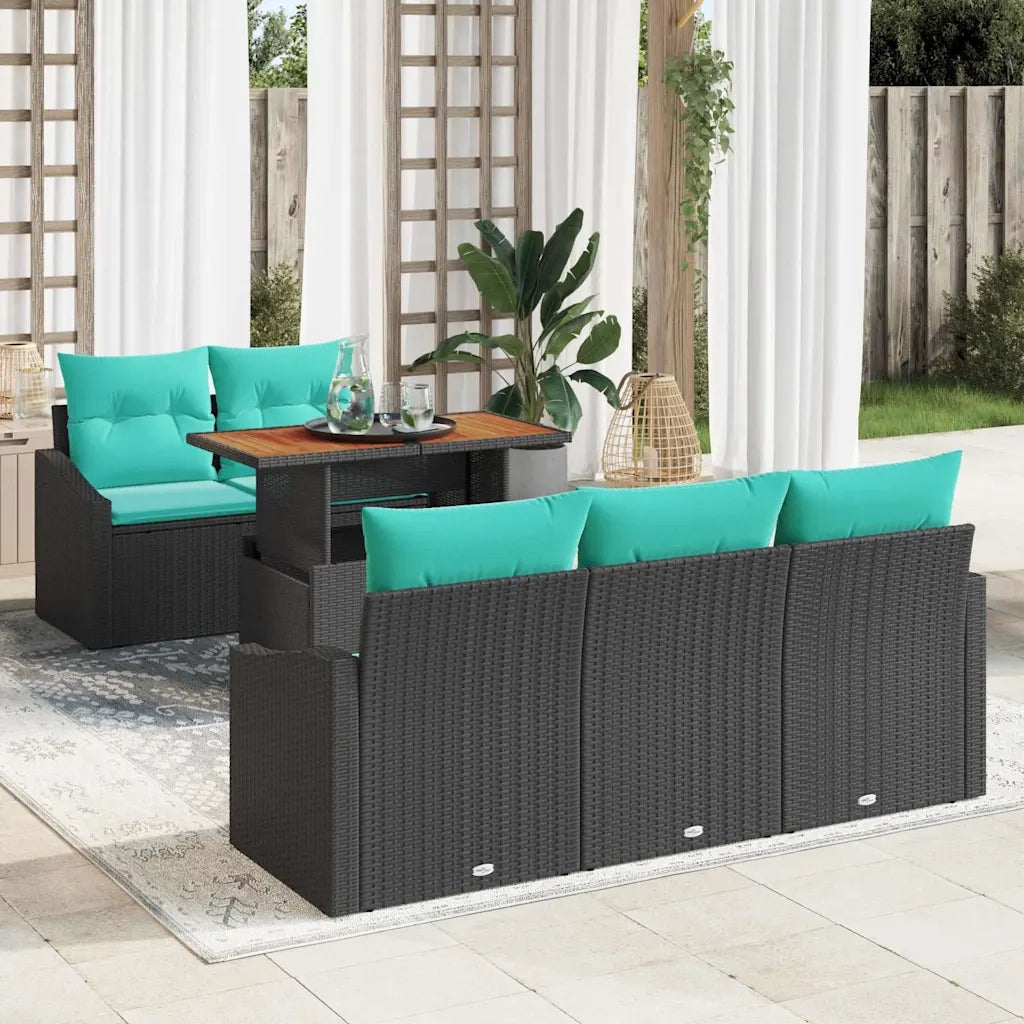 Set da Pranzo per Giardino con cuscino 6 pcs Nero e Verde acqua 3349780