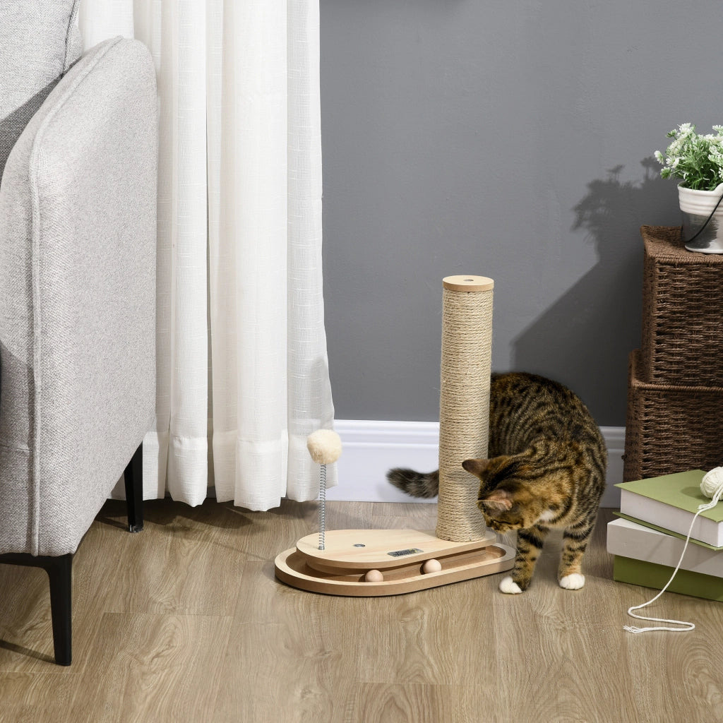Tiragraffi per gattini con giochi e palla con piuma ¨C Xylo ¨C 35x23x40 cm naturale