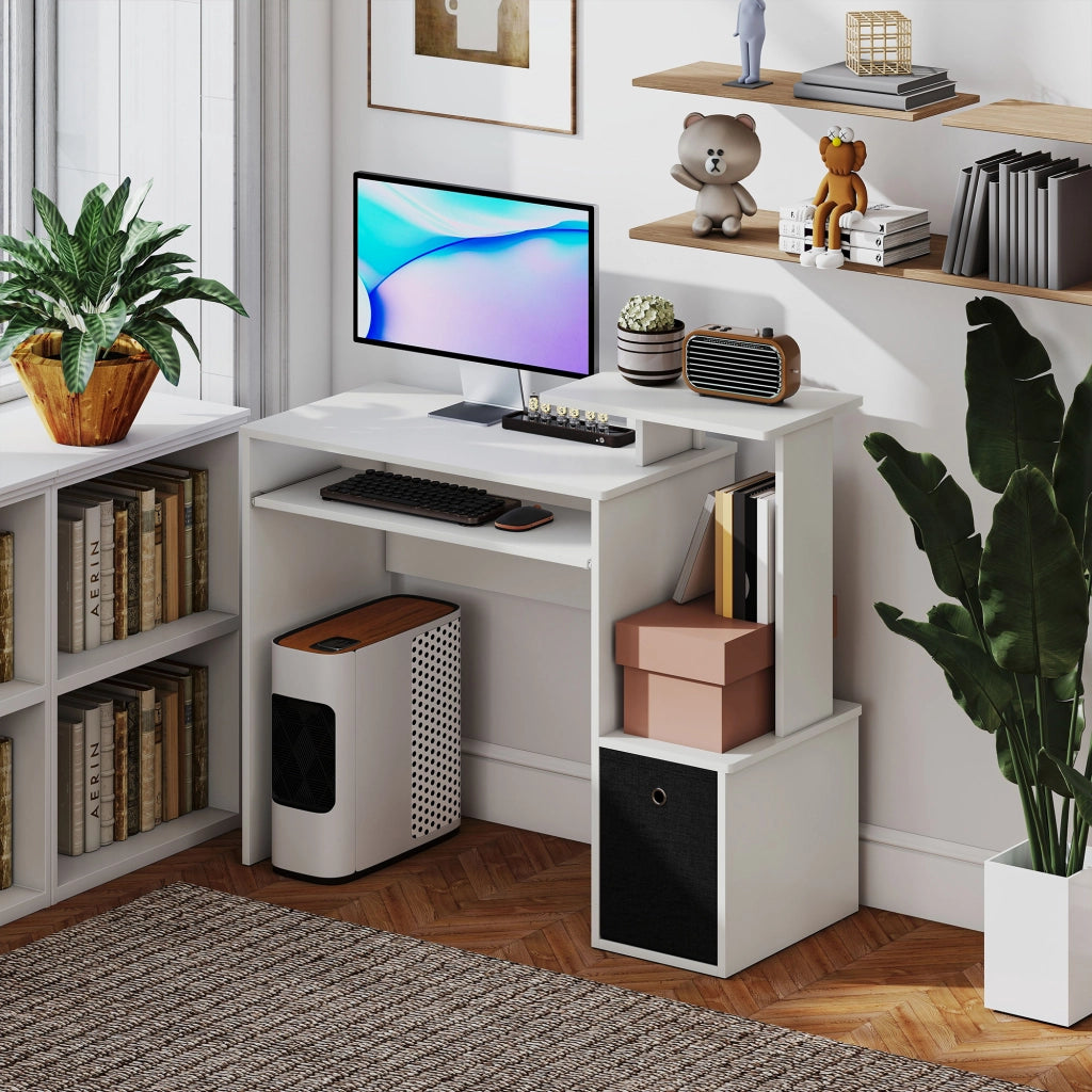 Scrivania per computer con cassetti e scaffale ¨C Minimal ¨C nero bianco 90x50x75