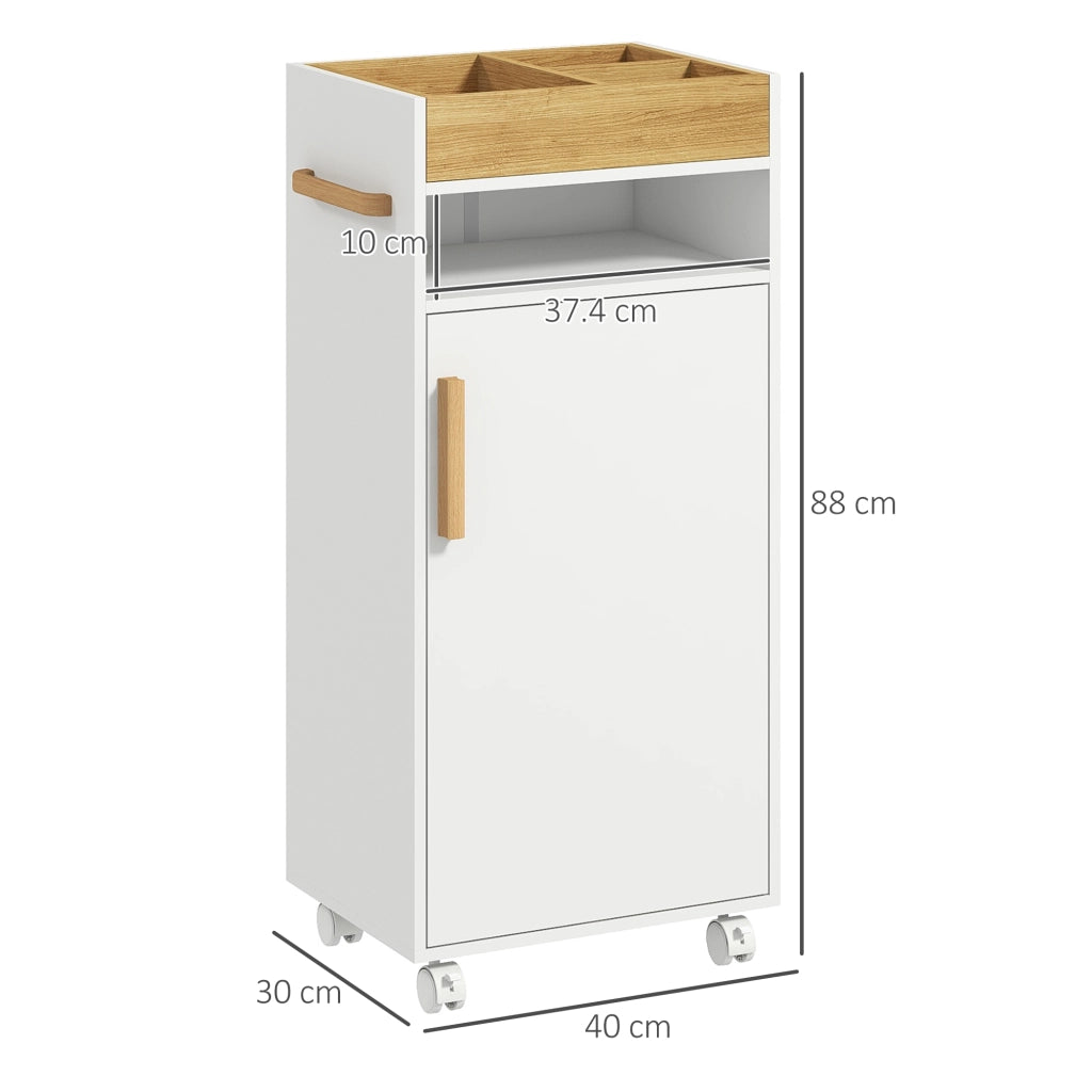 Mobiletto Bagno con Vassoio, Ripiano e Armadietto ¨C Minimal ¨C Truciolato, 40x30x88 cm, Bianco