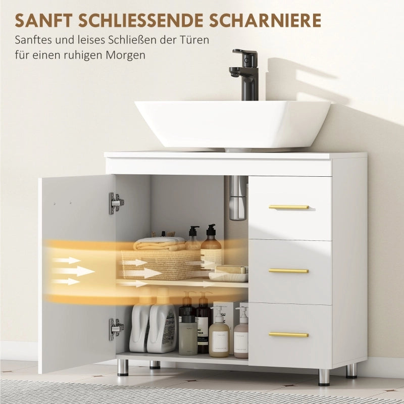 MOBILETTO SOTTOLAVABO 70x30x65 cm Bianco con 2 ripiani e 3 cassetti
