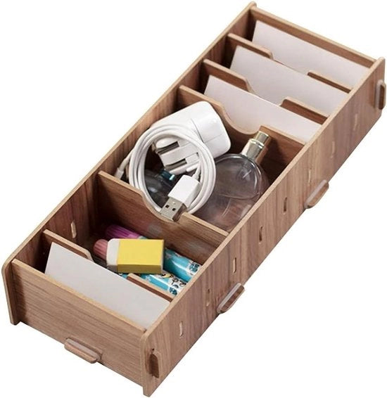 Cassa per le Carte di Visita in Legno con 4 Scatole Divisorie Variabili 112x43x24 Pollici