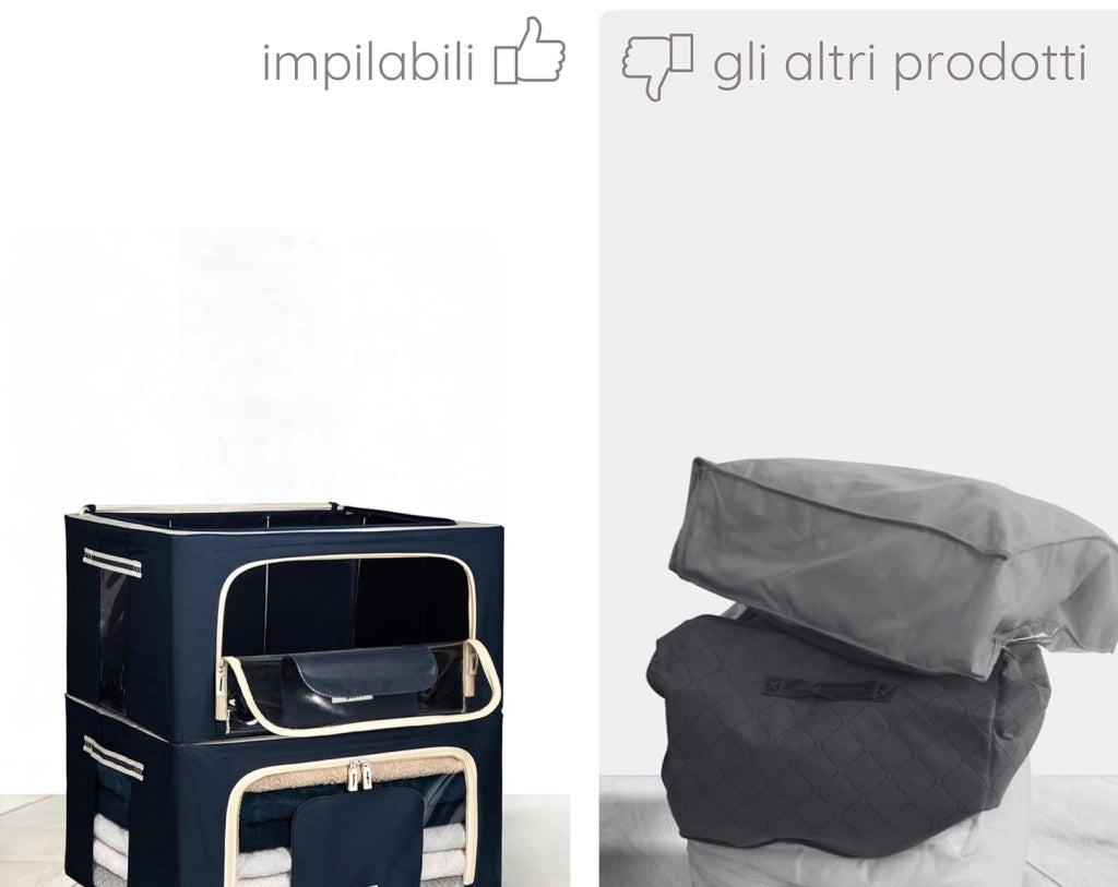 Scatole per Armadio 2pz 60x42x35cm Storage Box Struttura Metallo Pieghevole 2col