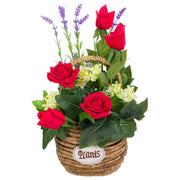 Cesto in corda con mazzo di fiori 26x26x44h