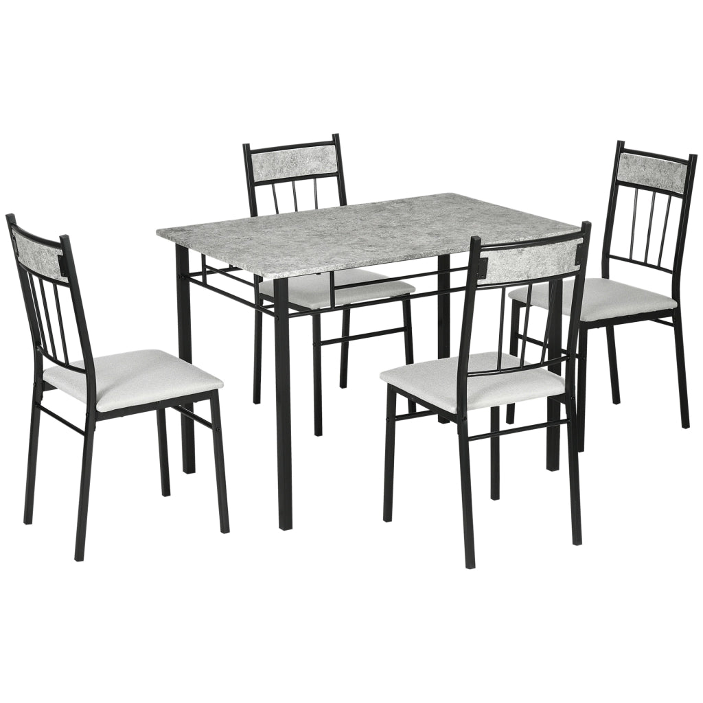 EasyComfort Set Tavolo e Sedie 5pz, Tavolo da Pranzo Rettangolare in Metallo e MDF e 4 Sedie da Pranzo Grigio e Nero