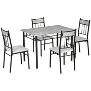 EasyComfort Set Tavolo e Sedie 5pz, Tavolo da Pranzo Rettangolare in Metallo e MDF e 4 Sedie da Pranzo Grigio e Nero