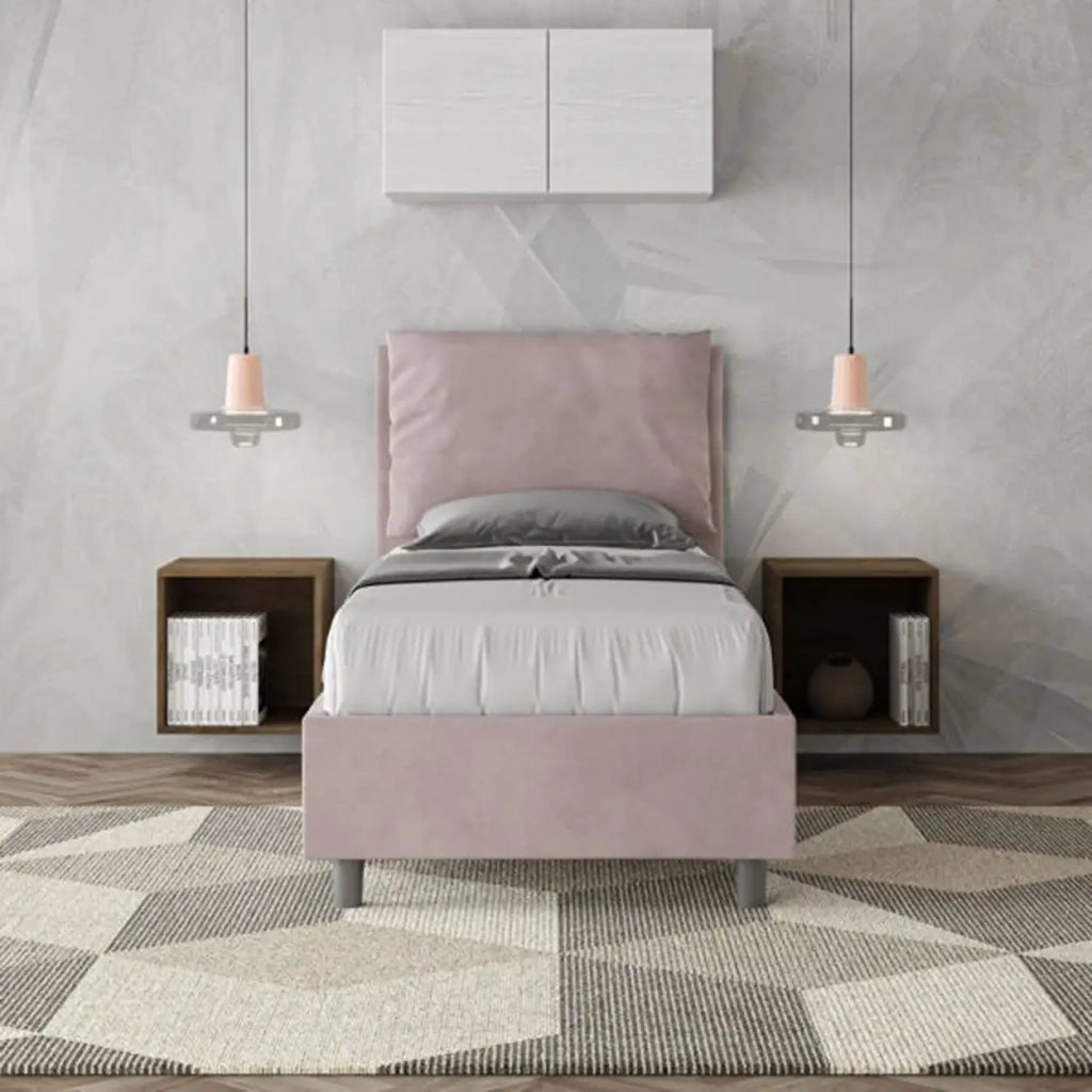 Letto singolo con rete imbottito 80x210 microfibra glicine Antea