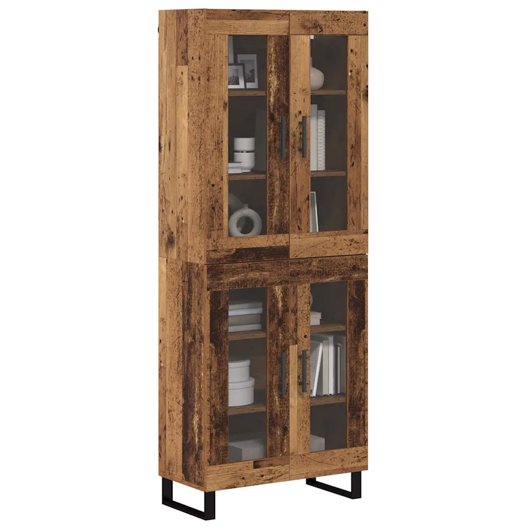 Credenza 2 pcs Legno vecchio Legno Stratificato e Vetro