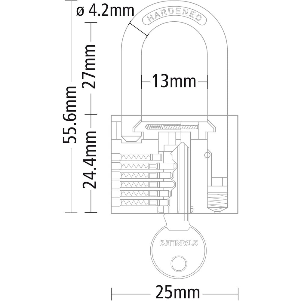 Stanley Lucchetto Sicurezza Arco Lungo in Acciaio Cementato da 25mm con 3 Chiavi