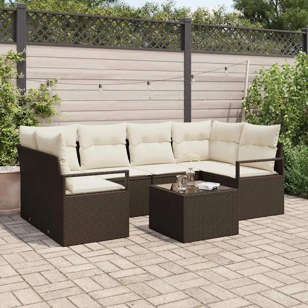 Set Divano da Giardino con cuscino 7 pcs Marrone e Crema