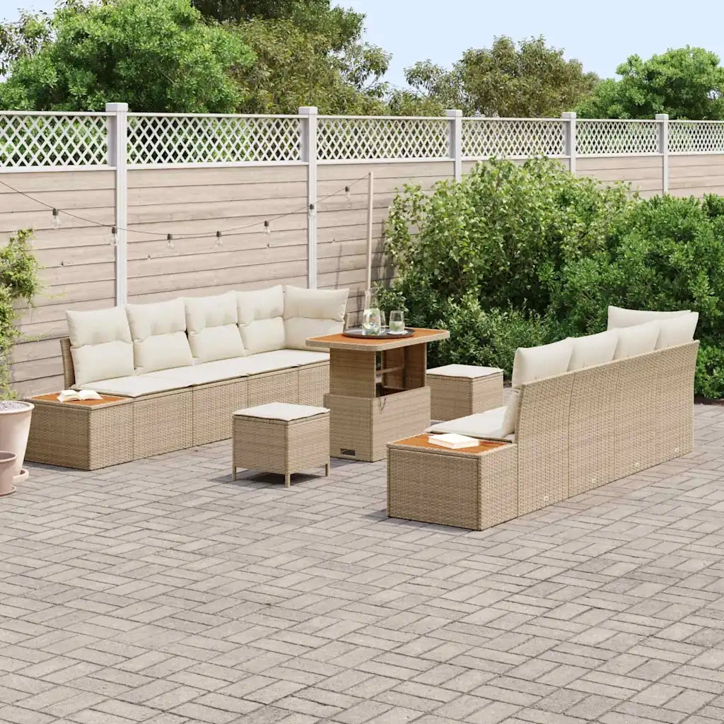 Set Divano da Giardino con cuscino 11 pcs Beige Poly Rattan