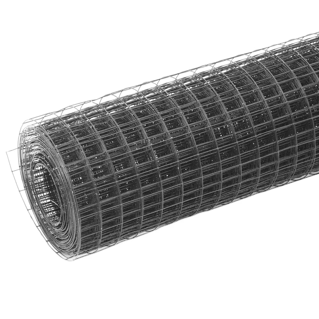 Recinzione in Rete per Pollaio in Acciaio e PVC 25x0,5 m Grigia 143653