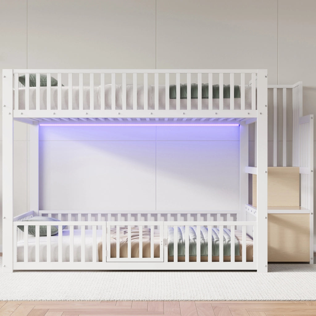 Letto a Castello con Contenitore e LED ¨C MINIMAL ¨C Bianco 140x200