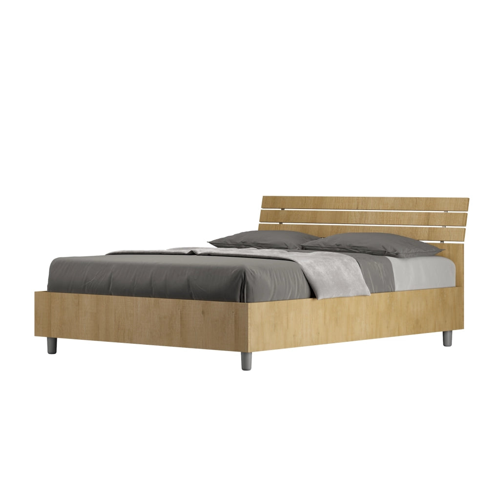 BS COM Letto matrimoniale francese contenitore 140x200 testata inclinata con doghe quercia
