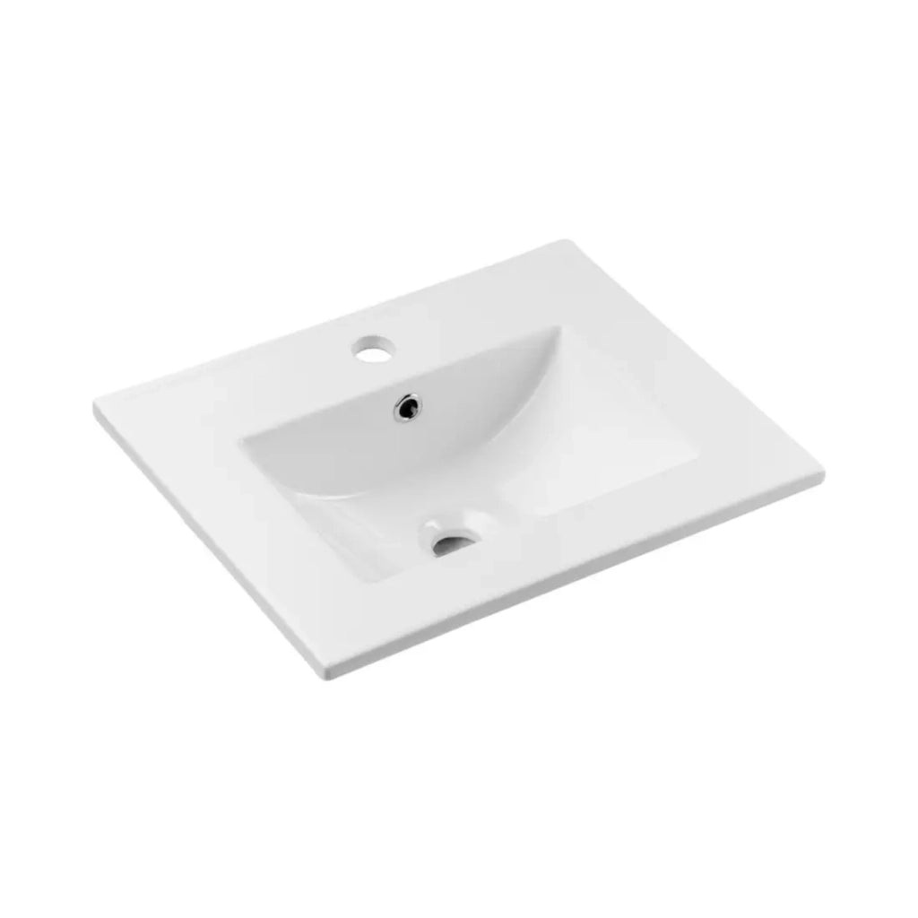 Set da bagno sospeso VANO in rovere e bianco 50cm: mobili sotto lavabo con armadietti + lavabo incassato