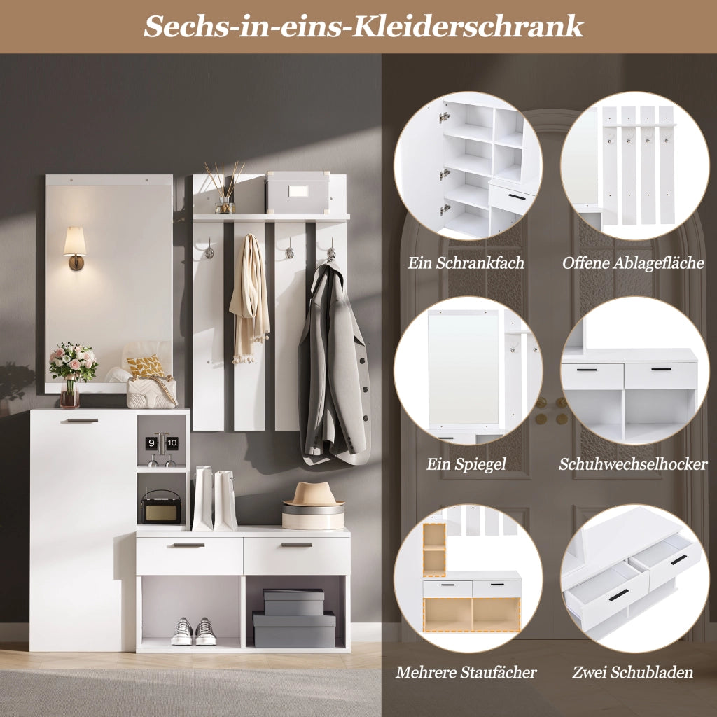 ARMADIO INGRESSO con specchio 120 x 35 x 175,5 cm bianco MDF