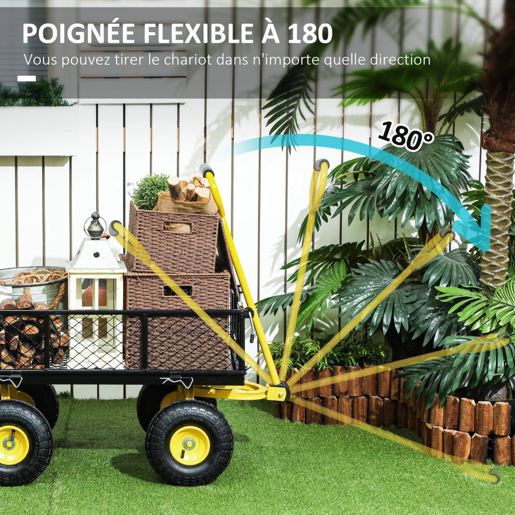 Carrello da giardino 4 ruote - Xylo - trasformabile con sponde rimovibili 104x54x51cm nero giallo