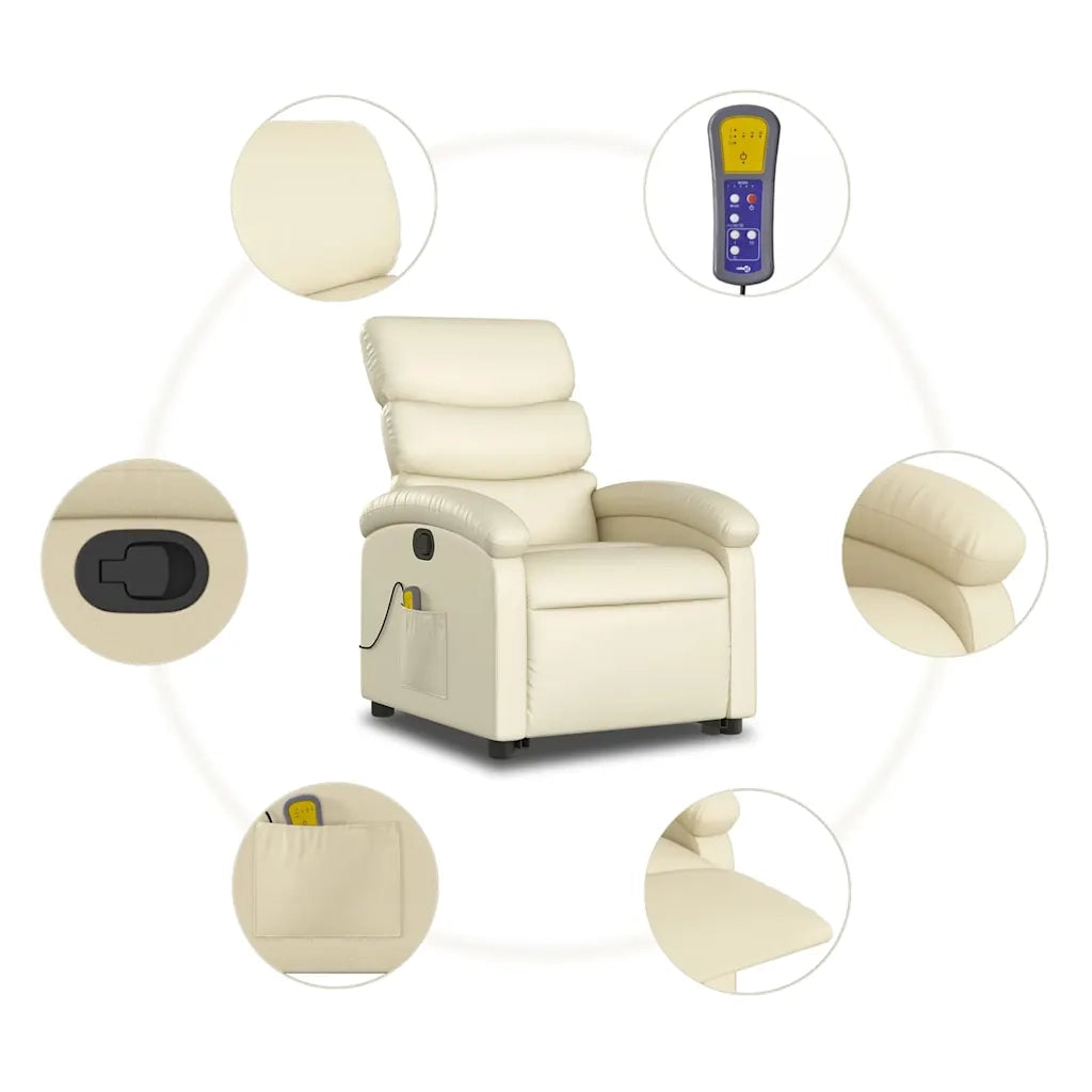 Poltrona | Sedia Relax Alzapersona Reclinabile Massaggio Crema Similpelle