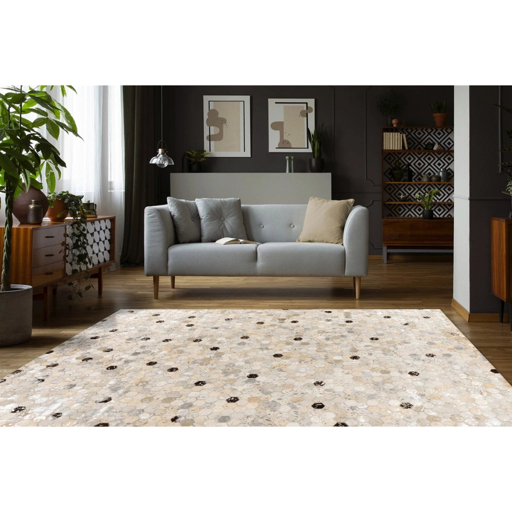 Tappeto di design Ravi 400 in pelle argento e grigio