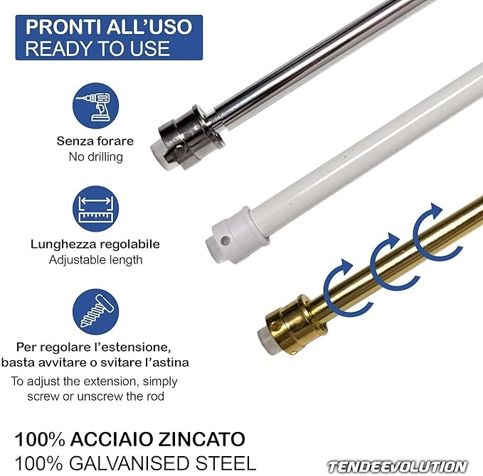 Astina a Molla in Acciao Zincato - Bastoncini Pressione Estensibili 27-36cm - Colore Oro