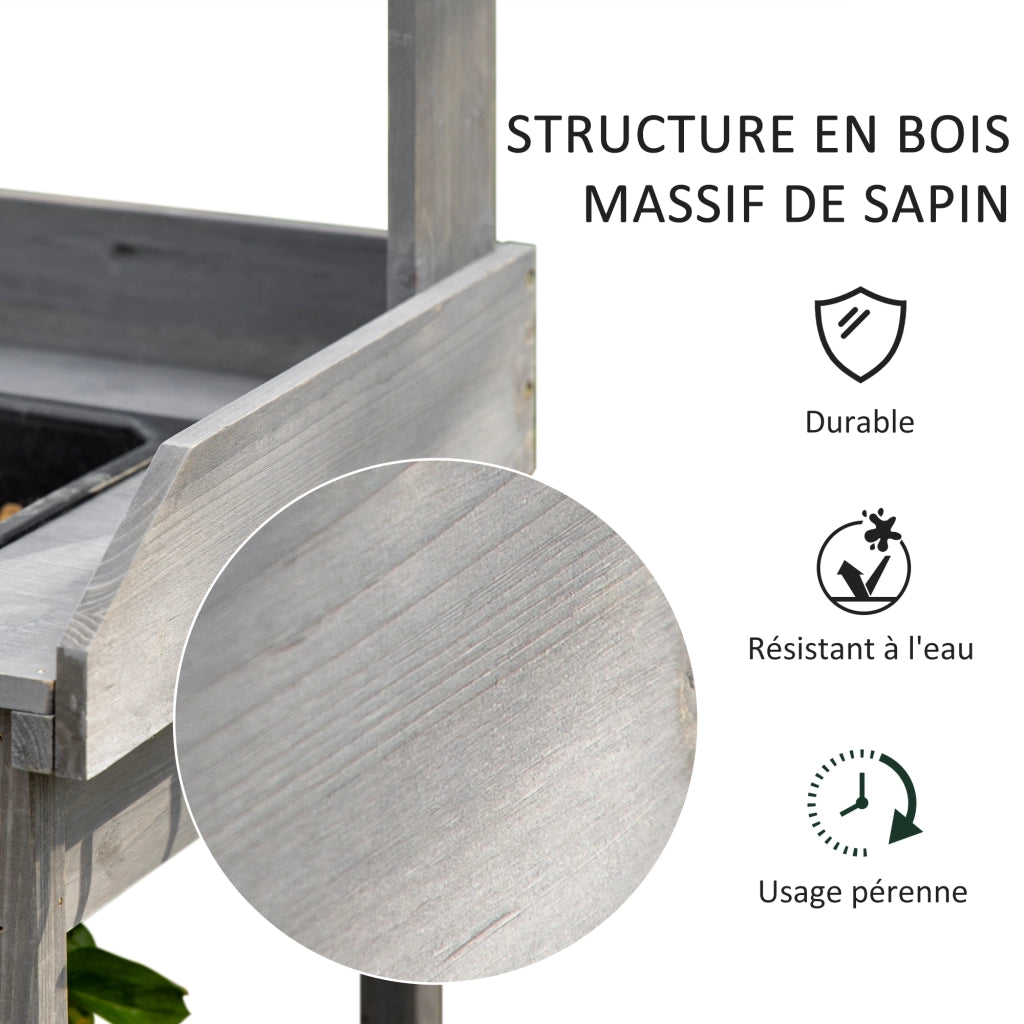Tavolo da giardino per piante ¨C Xylo ¨C legno di pino grigio con cassetto, 3 ripiani, lavello