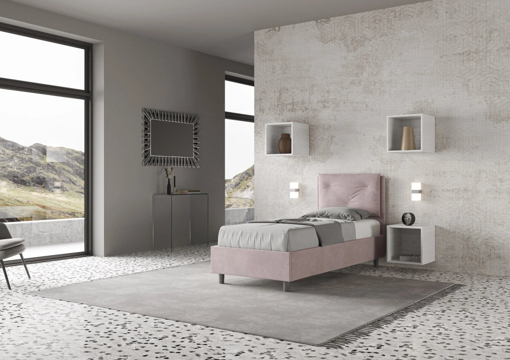 BS COM Letto singolo senza rete imbottito 80x200 microfibra glicine