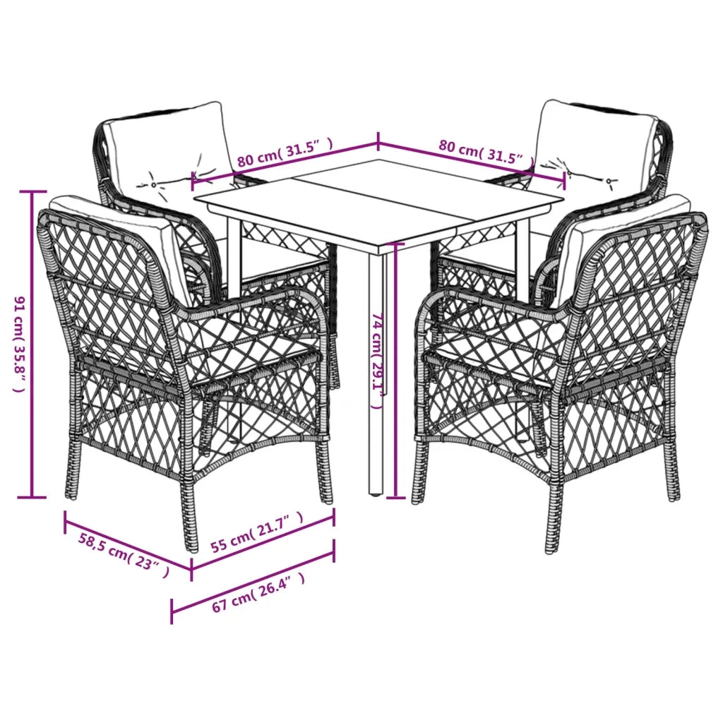 Set da Pranzo da Giardino 5 pz Nero con Cuscini in Polyrattan 3212104