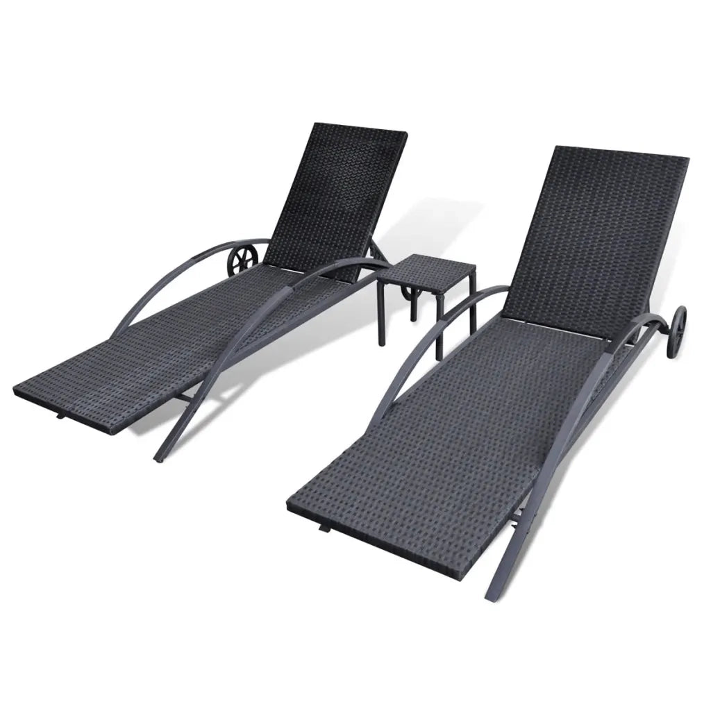 Lettini PrendiLettino sole | Sdraio da giardino | Lettino da sole con Tavolino in Polyrattan Nero