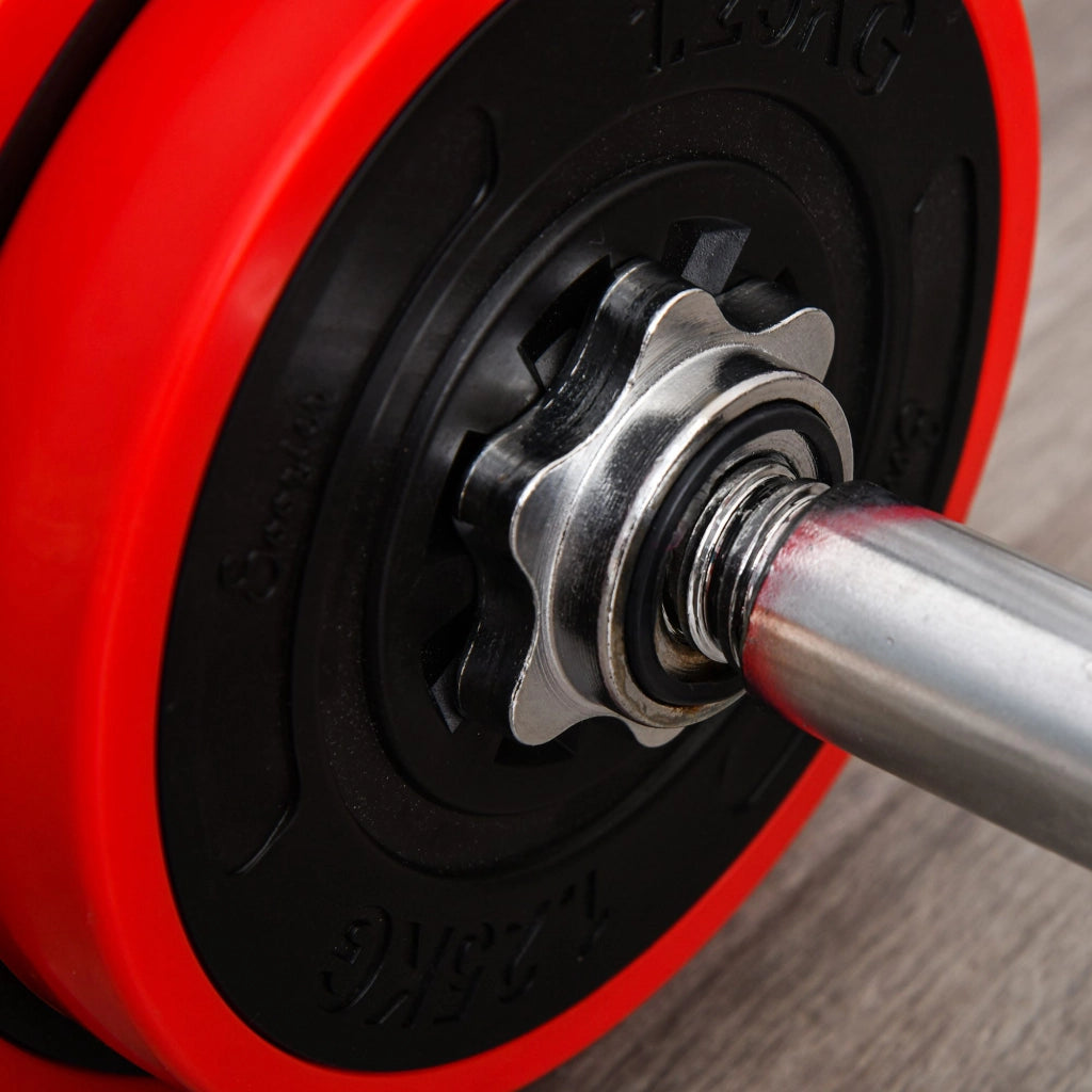 Set di manubri da 20 kg, 2 in 1, regolabili, con bilanciere e manubri, colore rosso e nero, per allenamento muscolare e fitness a casa. Dimensioni: