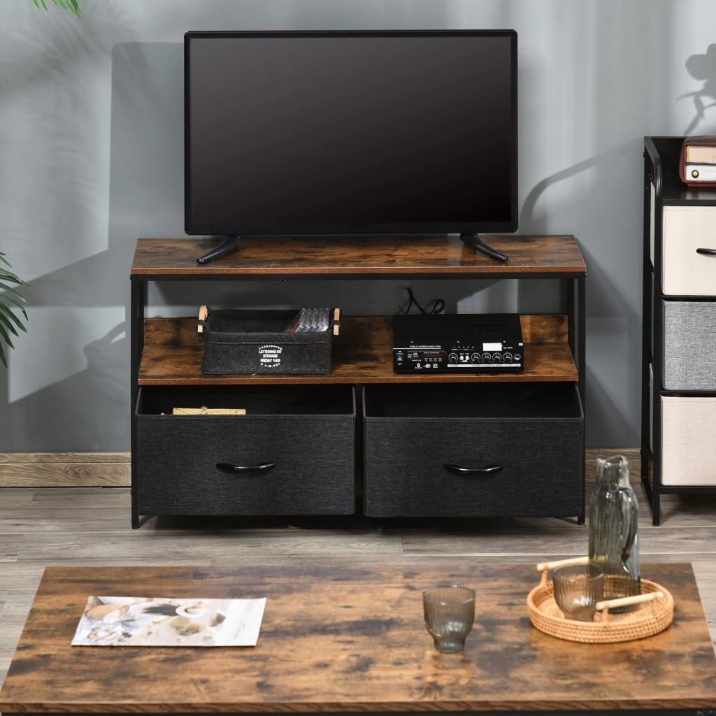 Mobile TV, Mobile Porta TV Fino a 47" con 2 Cassetti Pieghevoli in Tessuto e Mensola, Mobiletto per Televisore per Soggiorno, Camera da Letto e Salotto, 98x29x56 cm, Marrone Rustico