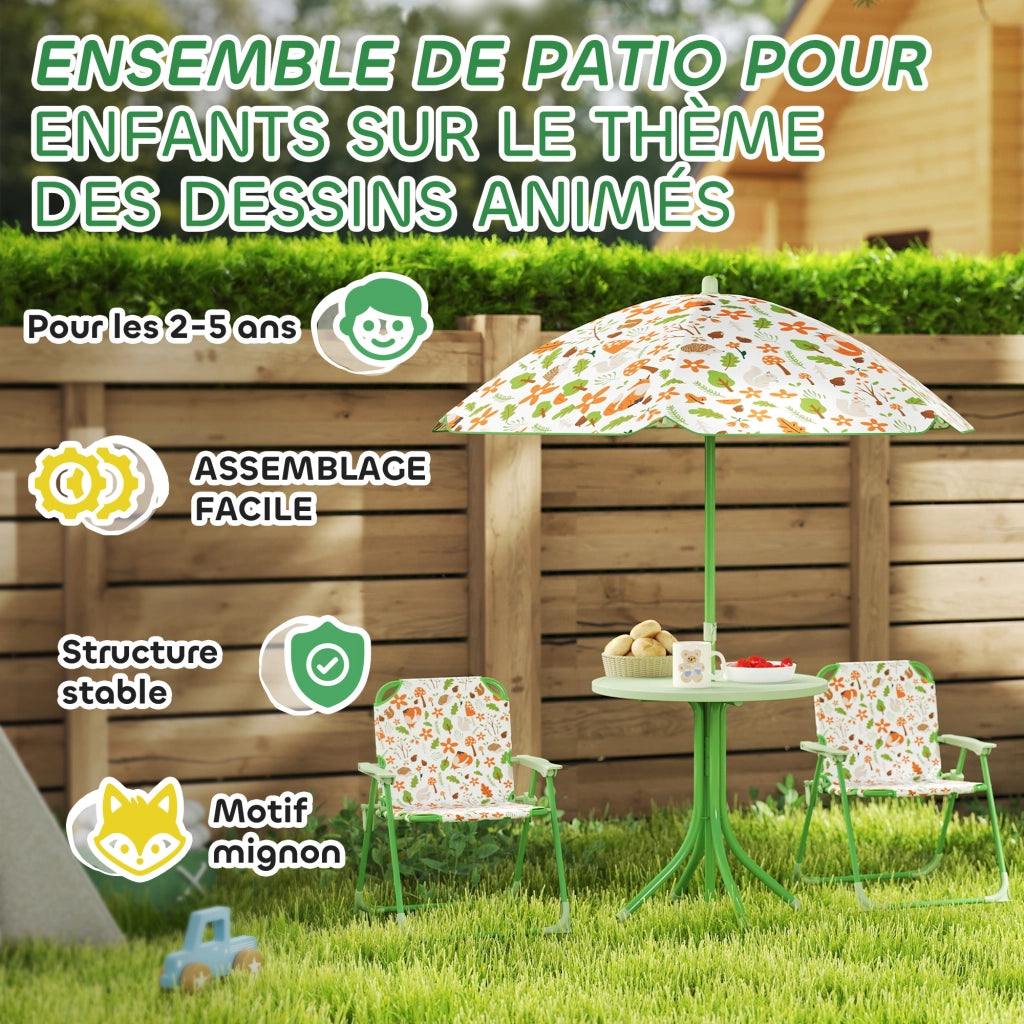 Set giardino bambini 4 pezzi elefante giraffa ¨C Xylo ¨C tavolo sedie pieghevoli parasol ?100cm