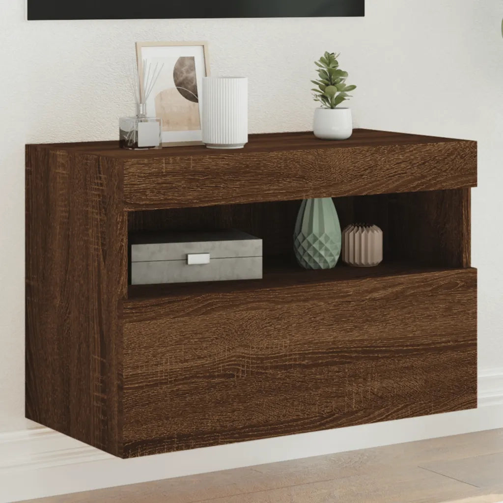 Mobile TV a Parete con Luci LED Rovere Marrone 60x30x40 cm 837195