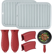 Set da cucina 6 pezzi - 2 Supporto manubrio antislittamento - 2 Asciugamani per padelle - 2 Manubri di aiuto - Silicone - Resistente alla lavastoviglie - Accessori da cucina