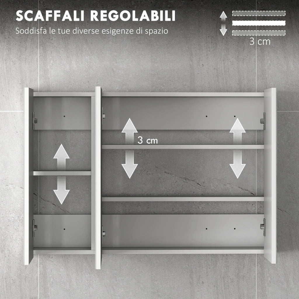 Armadietto Pensile Bagno 3 Ante Specchio Legno ¨C zephmum ¨C Bianco 90x13.5x60