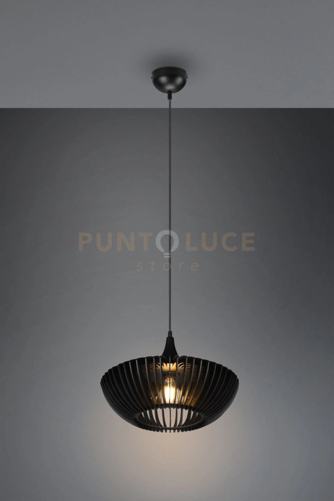 COLINO SOSPENSIONE LEGNO E METALLO NERO D. 40CM 1 LUCE ATTACCO E27