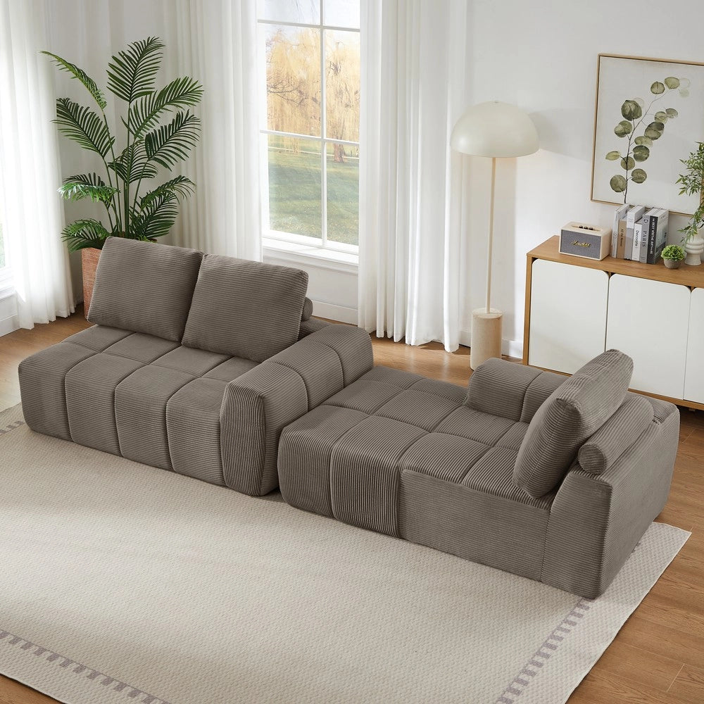 Divano Angolare con Cuscini Estraibili, Velluto, Senza Montaggio ¨C Xylo ¨C Grigio