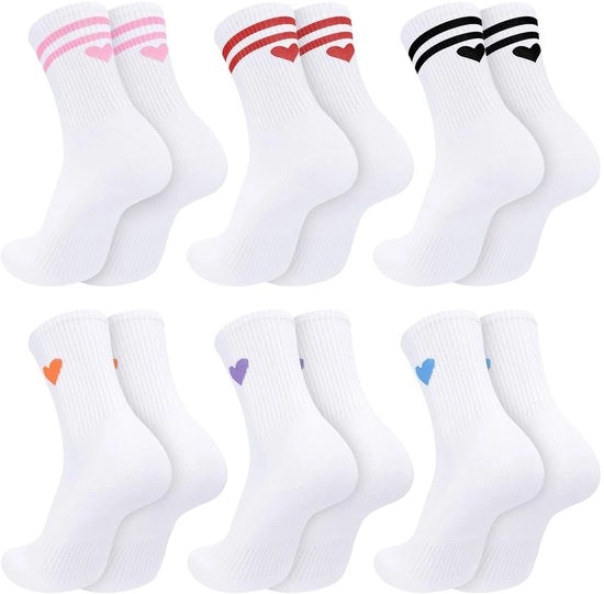 Sokke per donna - 6 paia - Disegno a cuore - Calzature sportive - Tennis/Sport - EU 38-42 - Colori freschi