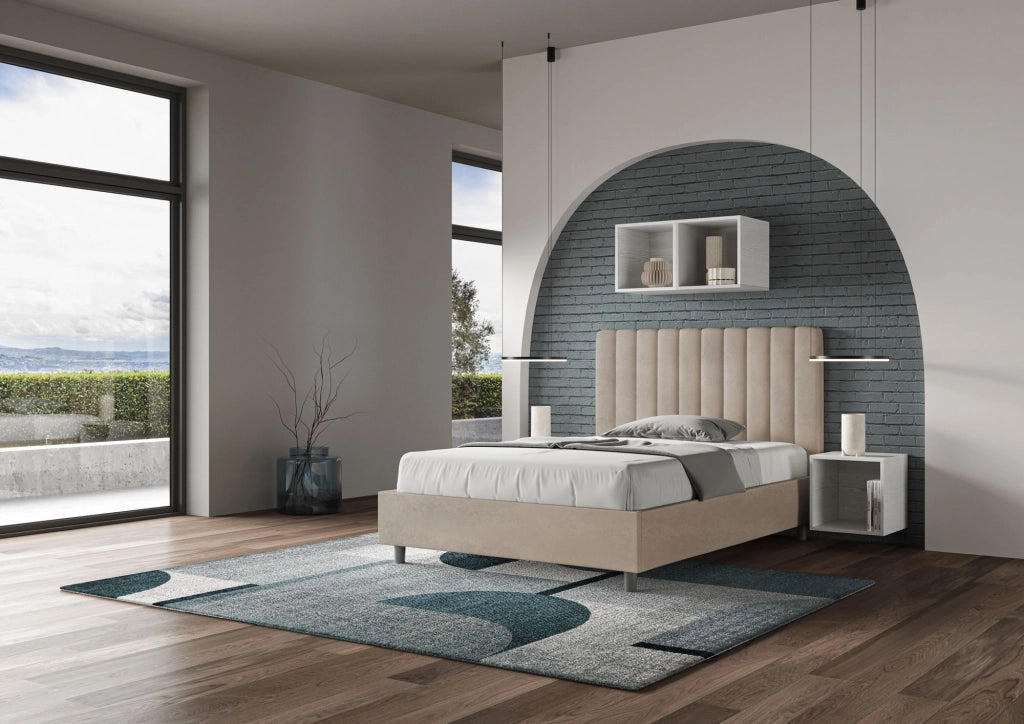 BS COM Letto una piazza e mezza contenitore imbottito 120x210 microfibra sabbia