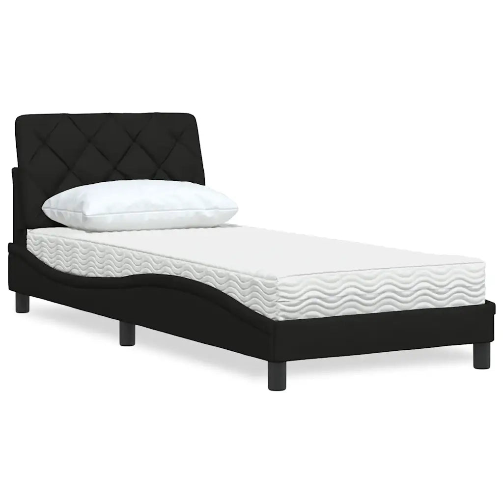 Letto con Materasso-Struttura Letto con Materasso Nero 90x190 cm in Tessuto